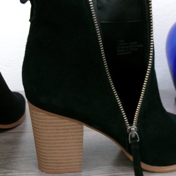 New SUSINA Black Genuine Suede Leather Boots Booties 10 High Heel Side Zipper - Picture 12 of 13